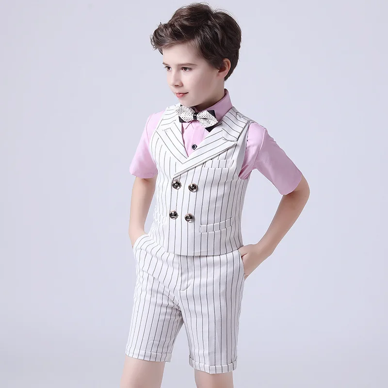 2022 Boys Summer Wedding Suit Kids White Vest Shirt Shorts Bowtie 4PCS Formal Set Party Dress Costume Teenager School Uniform
2022 Boys Summer Wedding Suit Kids White Vest Shirt Shorts Bowtie 4PCS Formal Set Party Dress Costume Teenager School Uniform
