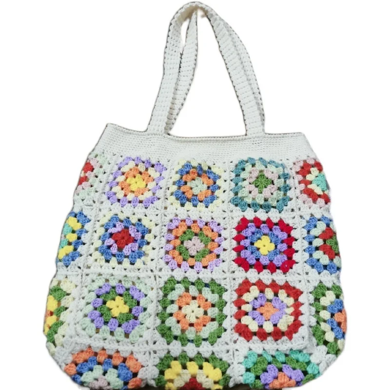 

crochet flower Female Woolen Knitted Braid Criss Cross Handbag Teenager Crochet Fashion Retro Chic Capacity Shoulder Bag