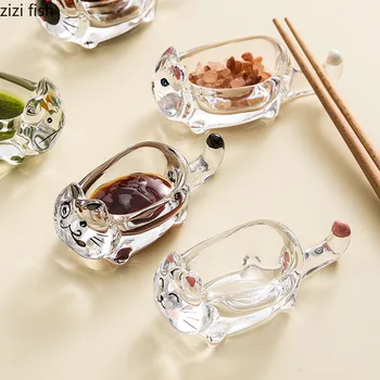 Cat Crystal Glass Seasoning Dish Dipping Saucer Sauce Dishes Chopstick Holder Soy Sauce Vinegar Dish Spice Dishes Spice Bowl