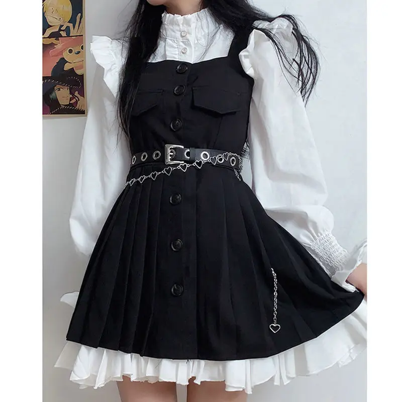 COOLFEL Japanese Retro Black Y2k Mini Dress Vintage Goth Stand Collar High Waist Women Shirt Dresses Set Punk Grunge Streetwear
COOLFEL Japanese Retro Black Y2k Mini Dress Vintage Goth Stand Collar High Waist Women Shirt Dresses Set Punk Grunge Streetwear