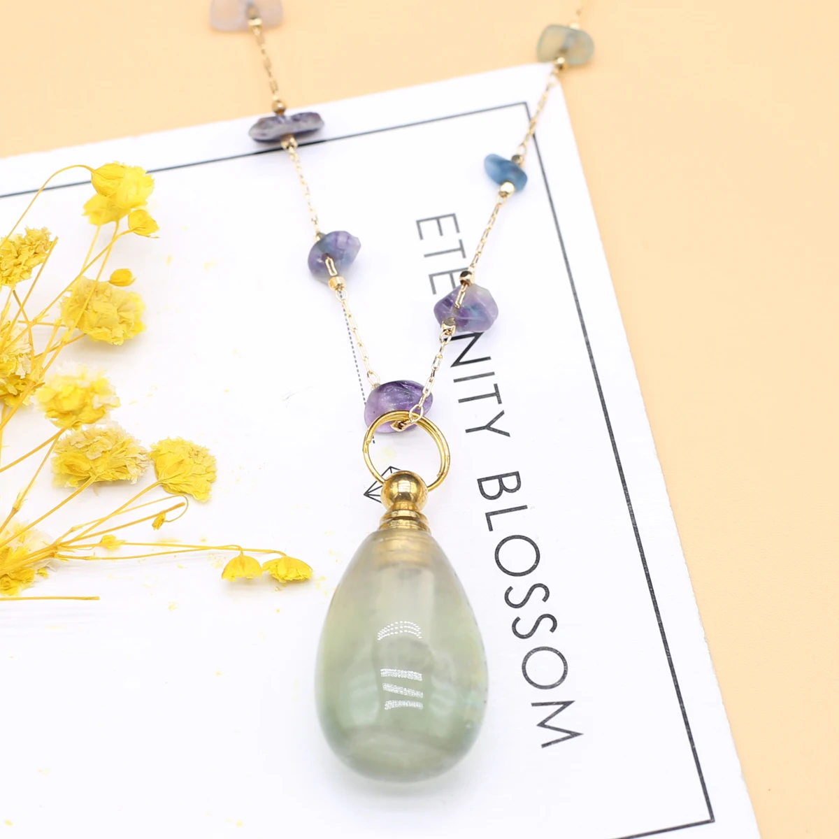 Natural Stone Perfume Bottle Pendant Necklace Fluorite Bottle Long Chip Stone Chain for Party Birthday Gift 16x33mm
Natural Stone Perfume Bottle Pendant Necklace Fluorite Bottle Long Chip Stone Chain for Party Birthday Gift 16x33mm