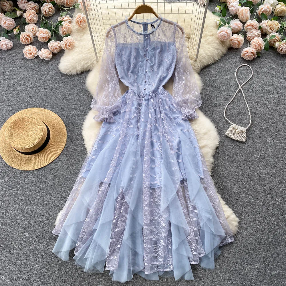 French Senior Sense Gauze Dress Female Summer High Waist Super Fairy Temperament Blue Skirt
French Senior Sense Gauze Dress Female Summer High Waist Super Fairy Temperament Blue Skirt