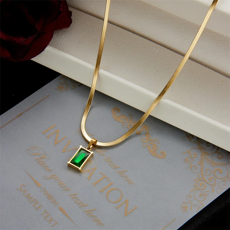 Zircon Green Square Necklaces For Women Stainless Steel Gold Plated Snake Chain Necklace Luxury Wedding Jewelry free shipping
Zircon Green Square Necklaces For Women Stainless Steel Gold Plated Snake Chain Necklace Luxury Wedding Jewelry free shipping
