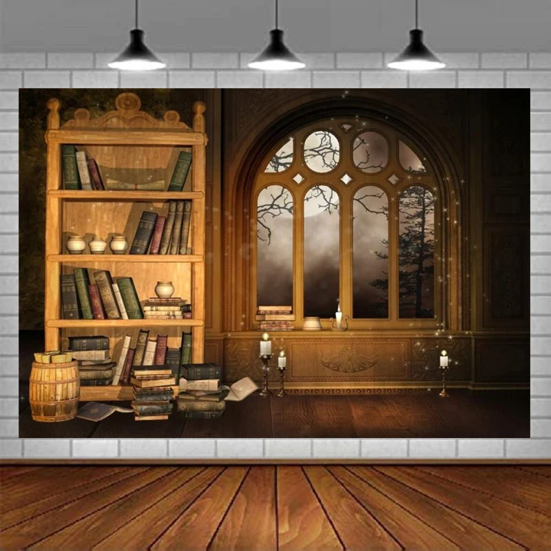 Винтажный фон для фотосъемки с изображением волшебной комнаты книжная свеча со старинной книжной полкой и окошком для детской и мальчиково...
Винтажный фон для фотосъемки с изображением волшебной комнаты книжная свеча со старинной книжной полкой и окошком для детской и мальчиково...