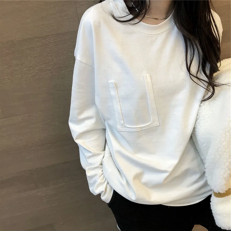 

Fashion Women T-shirts harajuku Basic cotton O-neck White T-shirt Simple Casual BF Applique Top Female Korean Hipster streetwear