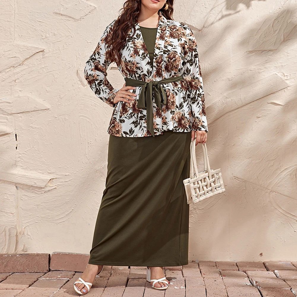 2Pcs/Set Women Plus Size Dress Elegant Long Sleeve Floral Evening Party Dress Lace Up Crew Neck Dress + Cardigan L - 4XL
2Pcs/Set Women Plus Size Dress Elegant Long Sleeve Floral Evening Party Dress Lace Up Crew Neck Dress + Cardigan L - 4XL