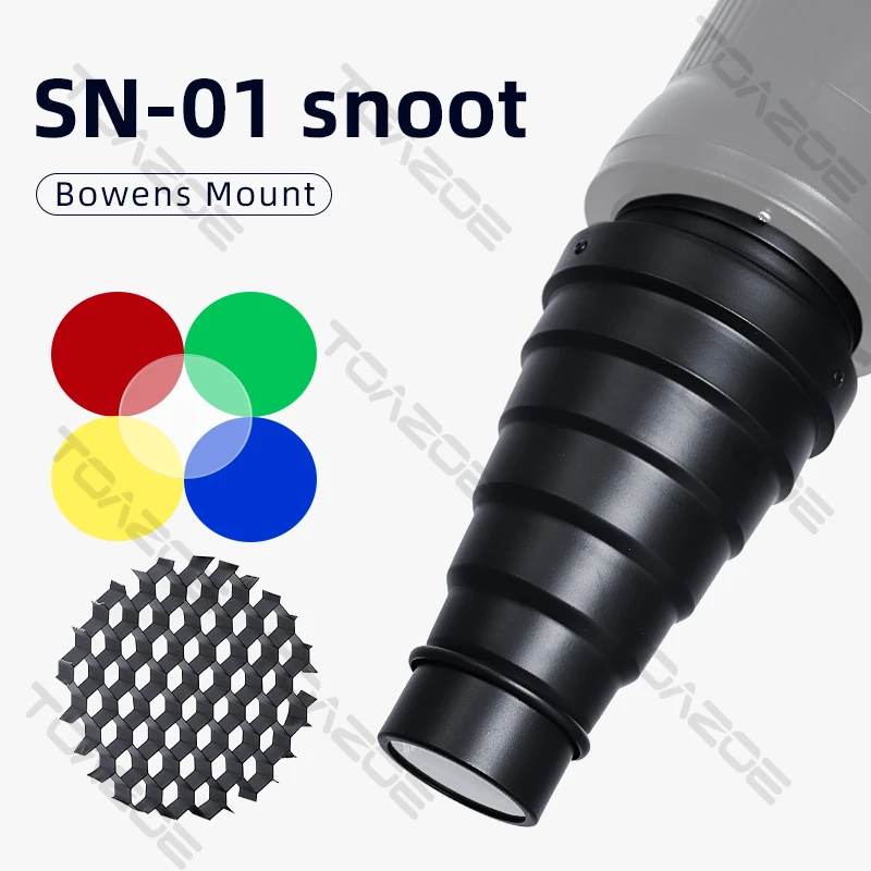 Metal Conical Snoot with Honeycomb Grid 5pcs Color Filter Kit for Bowens Mount Studio Strobe Monolight Photography Flash
Metal Conical Snoot with Honeycomb Grid 5pcs Color Filter Kit for Bowens Mount Studio Strobe Monolight Photography Flash