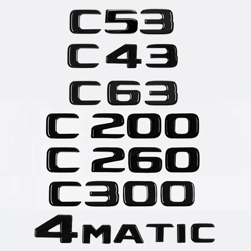 

Car Trunk Letters Logo Alphabet Badge Emblem Sticker For Mercedes Benz C Class C43 C53 C63 C200 C260 C300 4 Matic W204 W205 W206