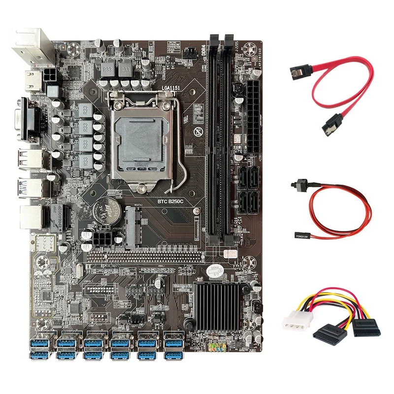 Материнская плата B250C BTC Miner + 4-контактный кабель SATA + кабель переключателя + кабель SATA 12 PCIE на USB3.0 слот GPU LGA1151 для майнинга ETH
Материнская плата B250C BTC Miner + 4-контактный кабель SATA + кабель переключателя + кабель SATA 12 PCIE на USB3.0 слот GPU LGA1151 для майнинга ETH