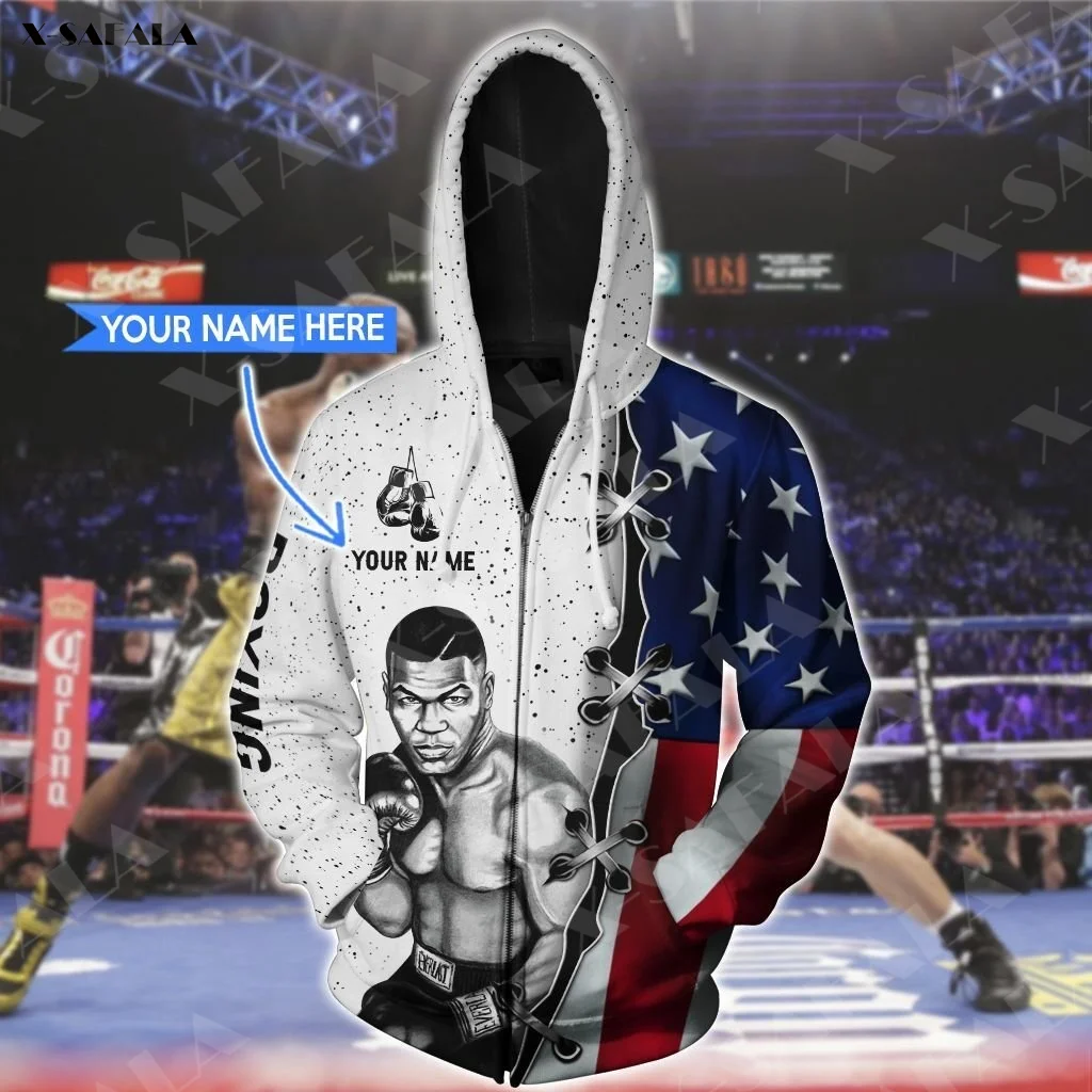 Боксеры американского бокса с 3D принтом худи на молнии пуловер свитшот капюшоном