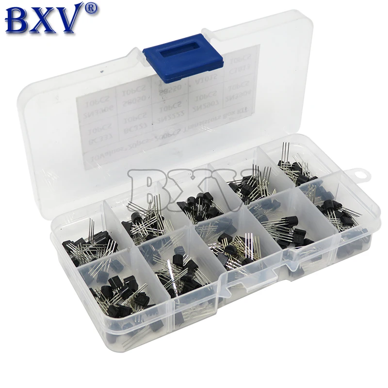10Value 200PCS BC337 BC327 2N2222 2N2907 2N3904 2N3906 S8050 S8550 A1015 C1815 Transistor Assortment Kit Transistors Box
10Value 200PCS BC337 BC327 2N2222 2N2907 2N3904 2N3906 S8050 S8550 A1015 C1815 Transistor Assortment Kit Transistors Box