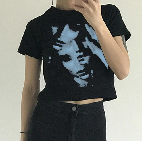 Gothic Emo Vintage Crop top Face Graphic Printed Sweat top Tee Y2K Aesthetic Harajuku Streetwear Women Slim Fit Crop t-shirt
Gothic Emo Vintage Crop top Face Graphic Printed Sweat top Tee Y2K Aesthetic Harajuku Streetwear Women Slim Fit Crop t-shirt