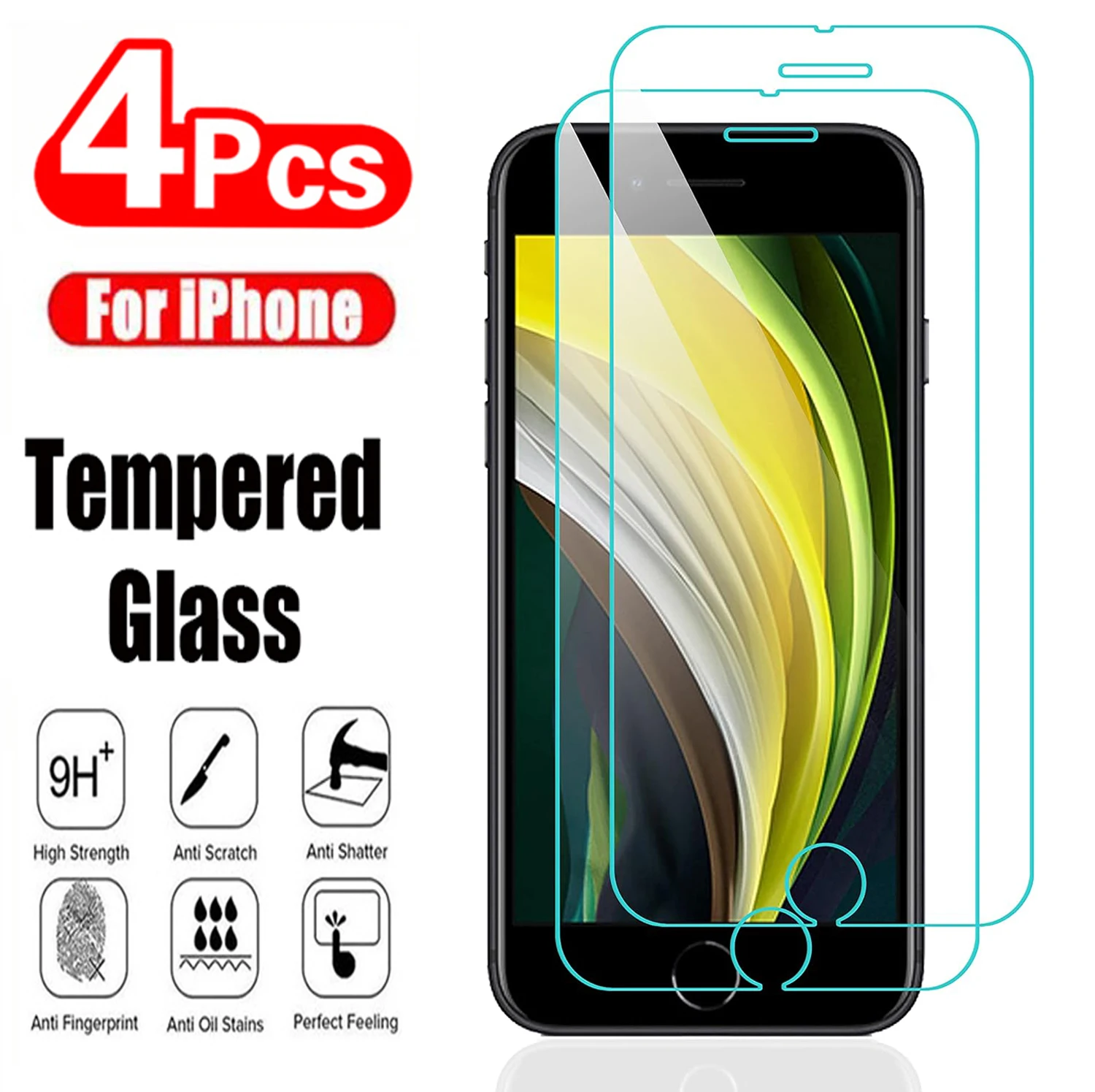 

4Pcs HD Not Full Cover Tempered Glass For iPhone 7 8 Plus 6 6s Plus 5 5S Screen Protector For iPhone SE2020 SE2022 Glass