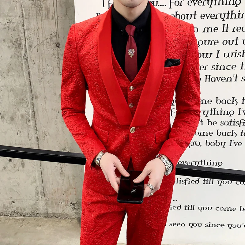 Luxury Blue Suits For Men Black Red White Rose Print Wedding Suits For Men Tuxedo Smoking Homme Mariage Costume 3 Piece Homme 
Luxury Blue Suits For Men Black Red White Rose Print Wedding Suits For Men Tuxedo Smoking Homme Mariage Costume 3 Piece Homme