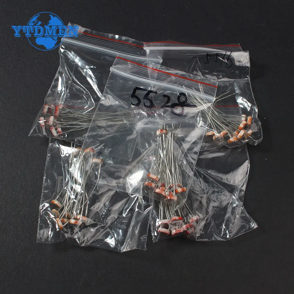 50pcs/set GL5506 GL5516 GL5528 GL5537 GL5539 Photoresistor Resistors Set, Electronic component light-dependent resistors LDRs
50pcs/set GL5506 GL5516 GL5528 GL5537 GL5539 Photoresistor Resistors Set, Electronic component light-dependent resistors LDRs