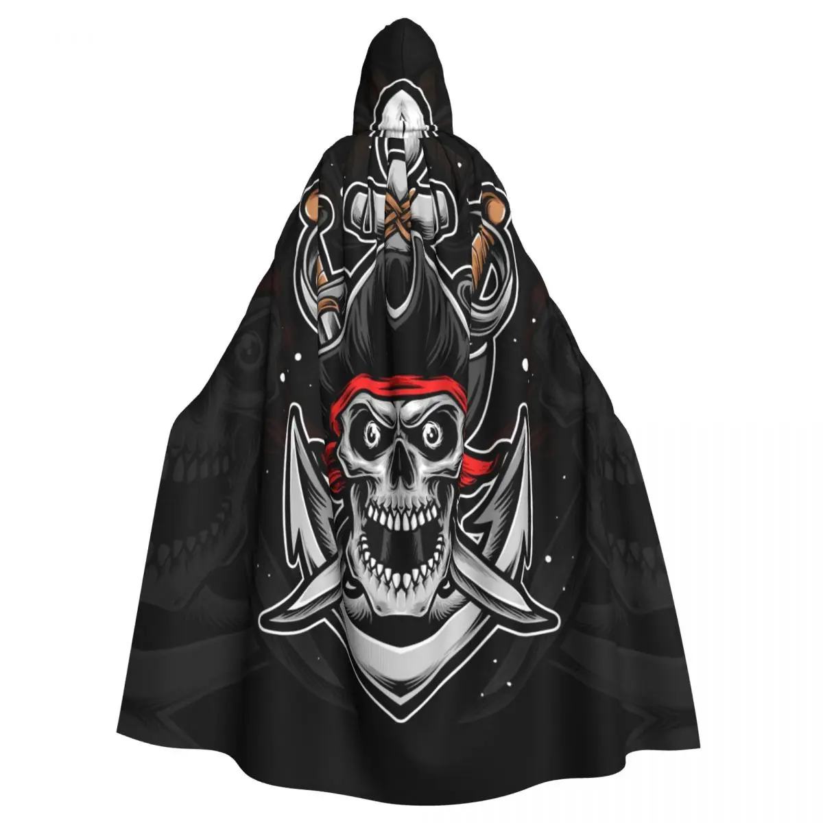 

Unisex Witch Party Reversible Hooded Adult Vampires Cape Cloak Skull Pirate With Sword And Anchor