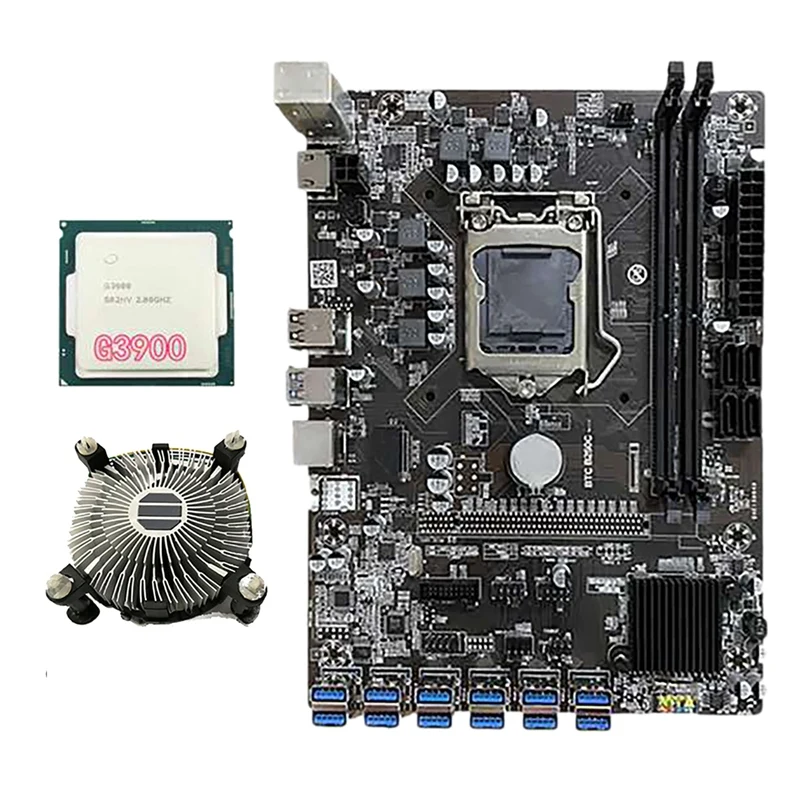NEW-B250C BTC Mining Motherboard with G3900 CPU+Cooling Fan 12 USB3.0 To PCIE Graphics Slot LGA1151 DDR4 DIMM RAM SATA3.0
NEW-B250C BTC Mining Motherboard with G3900 CPU+Cooling Fan 12 USB3.0 To PCIE Graphics Slot LGA1151 DDR4 DIMM RAM SATA3.0