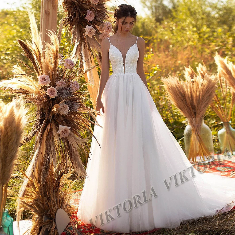 

VIKTORIA Graceful Wedding Dress Spaghetti Straps Pleat For Woman Marriage A-LINE Appliques Vestidos De Novia Custom Tailor