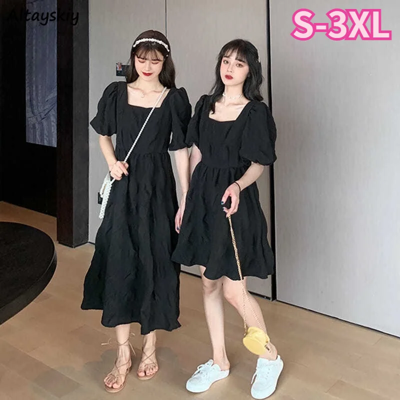 Short Puff Sleeve Dress Women Females New S-3XL Square Collar Sweet Solid Pleated Elegant Friends Holiday Leisure Trendy Dresses
Short Puff Sleeve Dress Women Females New S-3XL Square Collar Sweet Solid Pleated Elegant Friends Holiday Leisure Trendy Dresses