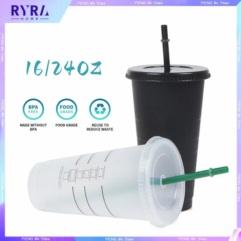 Black White Straw Cup With Lid Coffee Mug Plastic Cold Drinks Travel Tumbler Reusable Cups Matte Finish Couple Mugs 473/710ml 
Black White Straw Cup With Lid Coffee Mug Plastic Cold Drinks Travel Tumbler Reusable Cups Matte Finish Couple Mugs 473/710ml