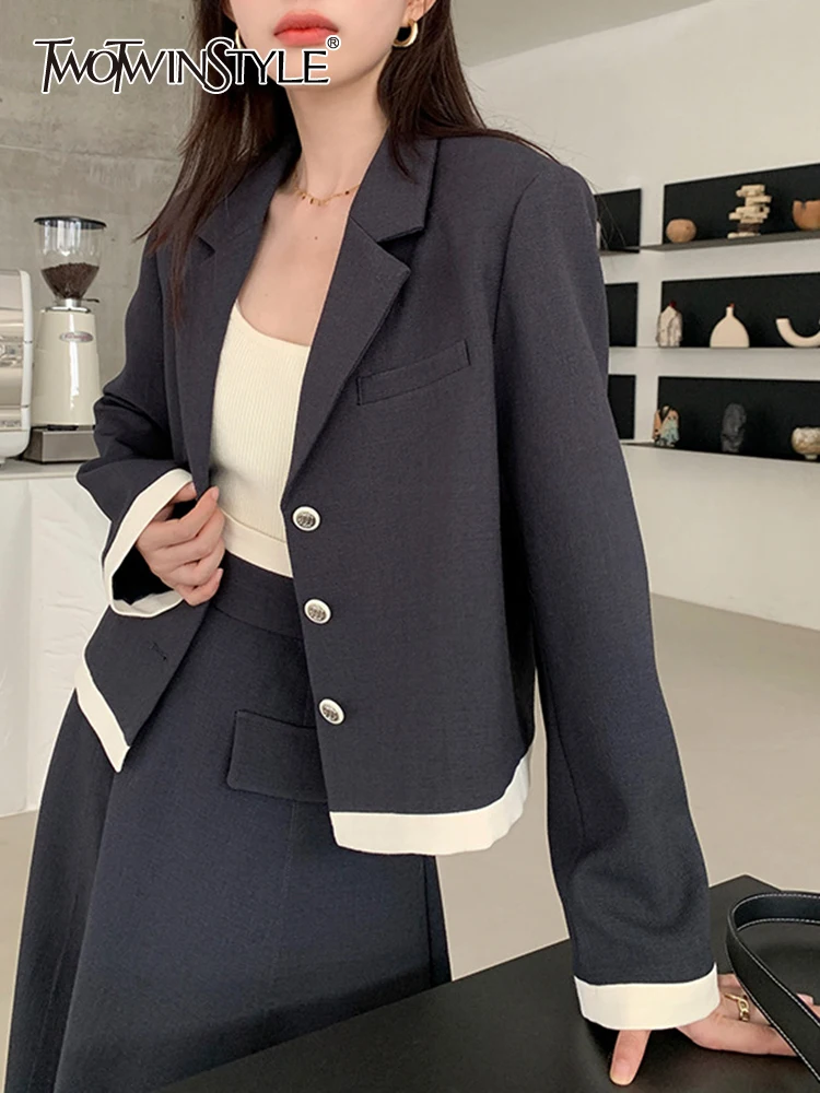 TWOTWINSTYLE Korean Blazer For Women Notched Collar Long Sleeve Patchwork Colorblock Blazers Female Autumn Clothing Fashion New
TWOTWINSTYLE Korean Blazer For Women Notched Collar Long Sleeve Patchwork Colorblock Blazers Female Autumn Clothing Fashion New