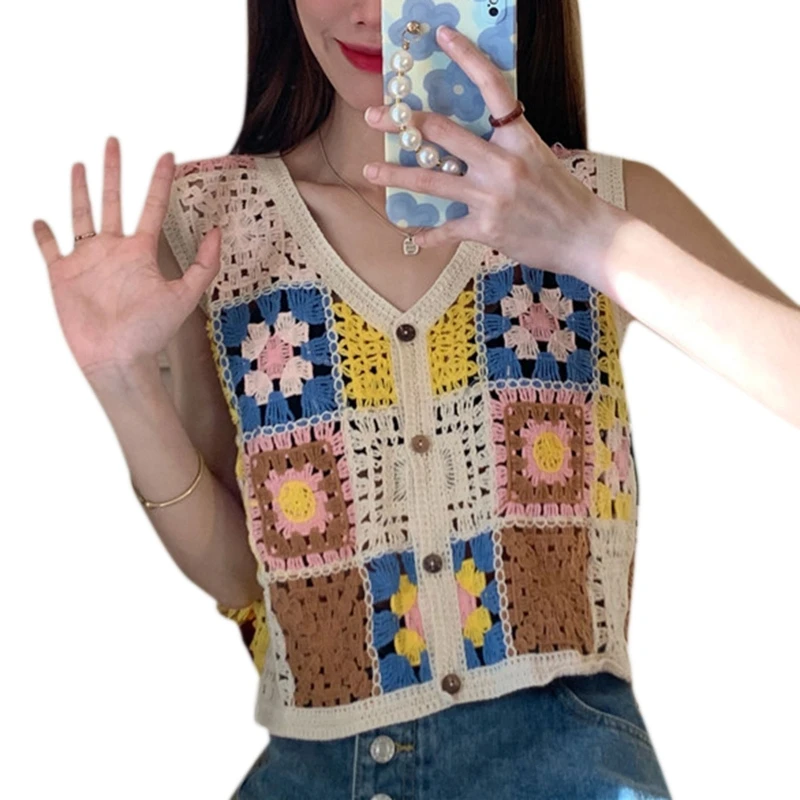 Vintage Sweet Colorful Cardigan Waistcoats Women Sleeveless Tops Crochet Vest Camisole V Collar for Young Girls Students
Vintage Sweet Colorful Cardigan Waistcoats Women Sleeveless Tops Crochet Vest Camisole V Collar for Young Girls Students