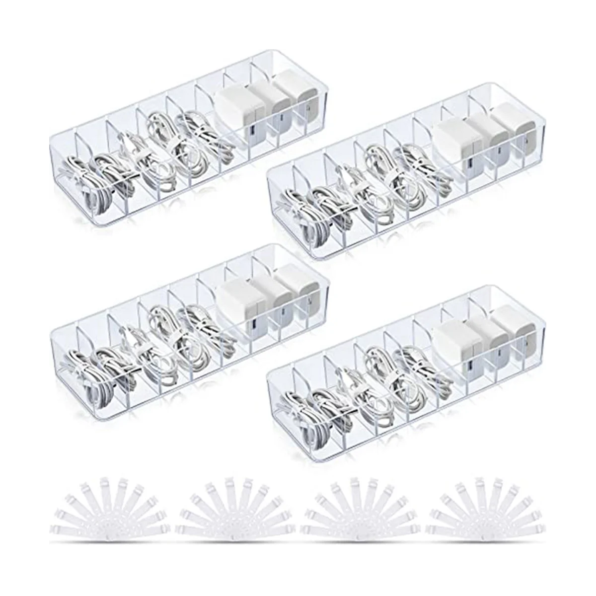 4 Pcs Clear Charger Cord Organizer Box, Cord Storage Organizer Box, Electronics Box with 40 Wire Ties
4 Pcs Clear Charger Cord Organizer Box, Cord Storage Organizer Box, Electronics Box with 40 Wire Ties
