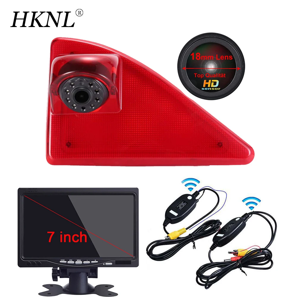 

HKNL 18MM HD lens Car Reverse Camera+7"Monitor+2.4GHZ Wireless For Opel Vauxhall Movano Renault Master Nissan NV400 Brake Light
