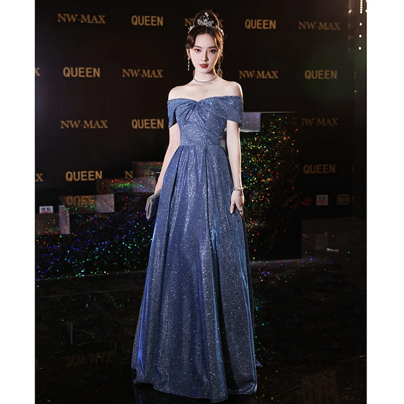 Sparkly Blue Prom Dresses 2023 Elegant Off The Shoulder A-Line Floor-Length Women Long Formal Occasion Gowns
Sparkly Blue Prom Dresses 2023 Elegant Off The Shoulder A-Line Floor-Length Women Long Formal Occasion Gowns