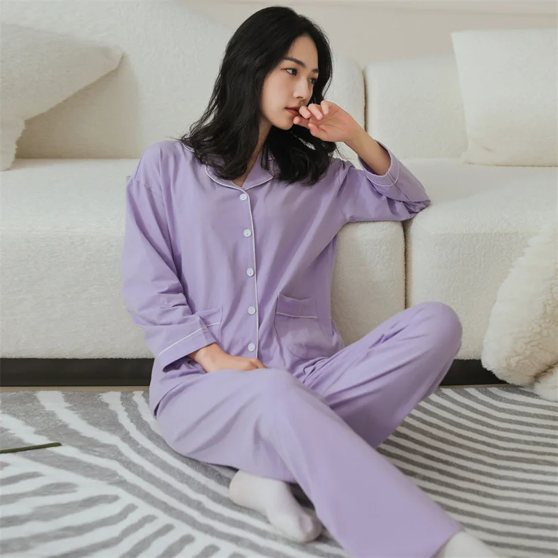 Solid Cotton Two Pieces Pajamas Spring New Female Full Sleeve Loungewear Suit 2023 Fashion Underwear Soft Loose Home Clothes
Solid Cotton Two Pieces Pajamas Spring New Female Full Sleeve Loungewear Suit 2023 Fashion Underwear Soft Loose Home Clothes