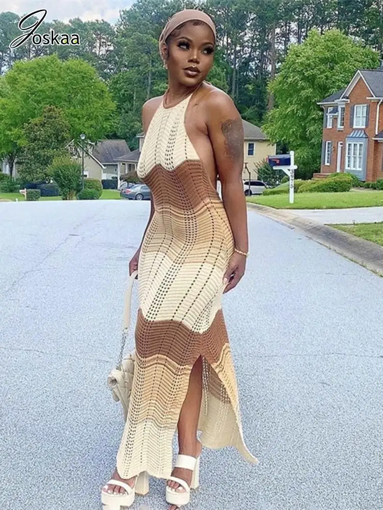 Joskaa Knitted Patchwork Halter Lace-Up Maxi Dresses Women Sexy Backless Split Bodycon Dress Summer 2023 Beach Vacation Outfits
Joskaa Knitted Patchwork Halter Lace-Up Maxi Dresses Women Sexy Backless Split Bodycon Dress Summer 2023 Beach Vacation Outfits
