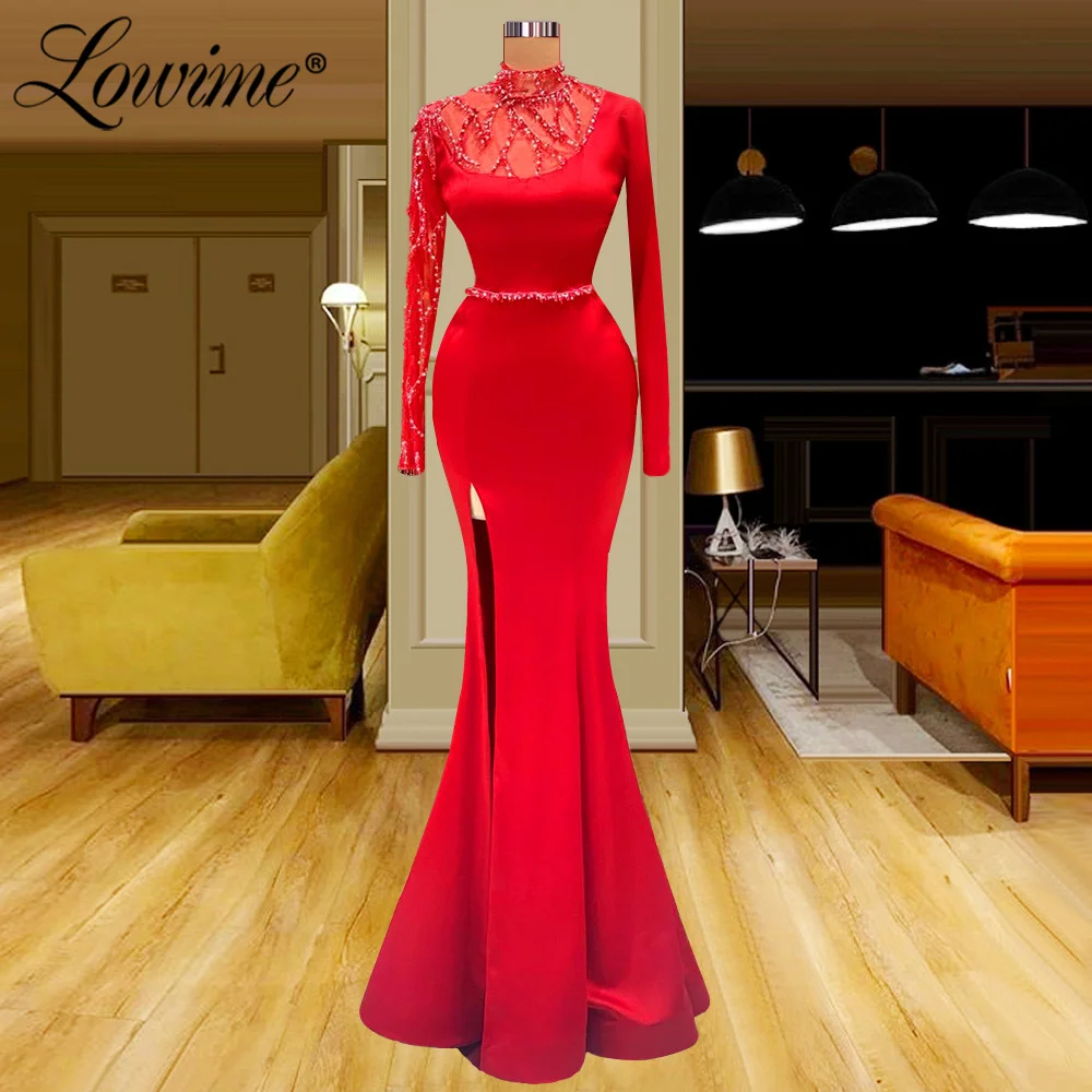 Lowime Sheer Beaded Neckline Red Mermaid Evening Dresses 2022 Plus Size Arabic Long Sleeves Prom Gowns Women Wedding Party Dress
Lowime Sheer Beaded Neckline Red Mermaid Evening Dresses 2022 Plus Size Arabic Long Sleeves Prom Gowns Women Wedding Party Dress