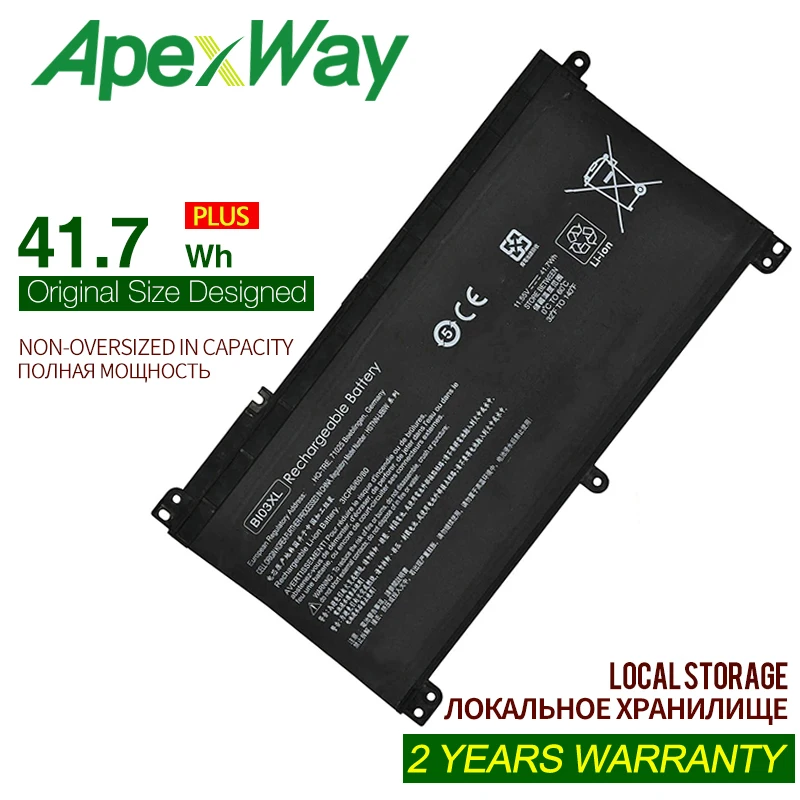 ApexWay 11,55 V 3470mAh BI03XL ON03XL Аккумулятор для ноутбука HP Pavilion X360 13-U000 M3-U000 Stream 14-AX000 Series
ApexWay 11,55 V 3470mAh BI03XL ON03XL Аккумулятор для ноутбука HP Pavilion X360 13-U000 M3-U000 Stream 14-AX000 Series