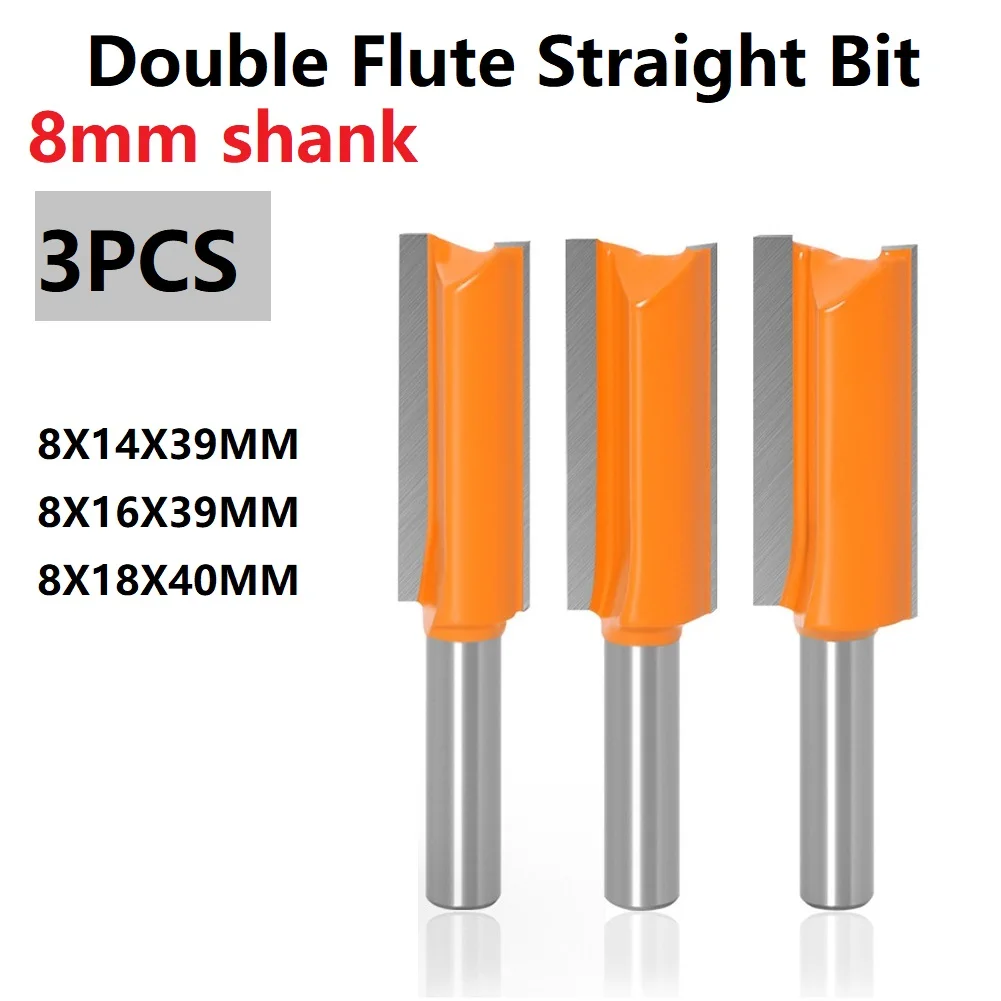 3pcs 8mm Shank Double Flute Straight Router Bit Wood Milling Cutter End Mill Trimmer Cleaning Flush Trim Tenon Cutter Tools
3pcs 8mm Shank Double Flute Straight Router Bit Wood Milling Cutter End Mill Trimmer Cleaning Flush Trim Tenon Cutter Tools
