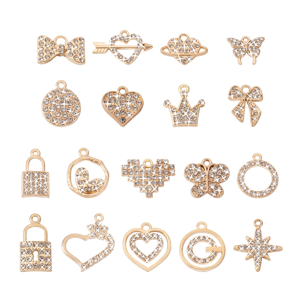 36Pcs 18 Style Light Gold Color Alloy Heart Pendants with Crystal Rhinestone Butterfly Bowknot Star Charms for Jewelry Making
36Pcs 18 Style Light Gold Color Alloy Heart Pendants with Crystal Rhinestone Butterfly Bowknot Star Charms for Jewelry Making