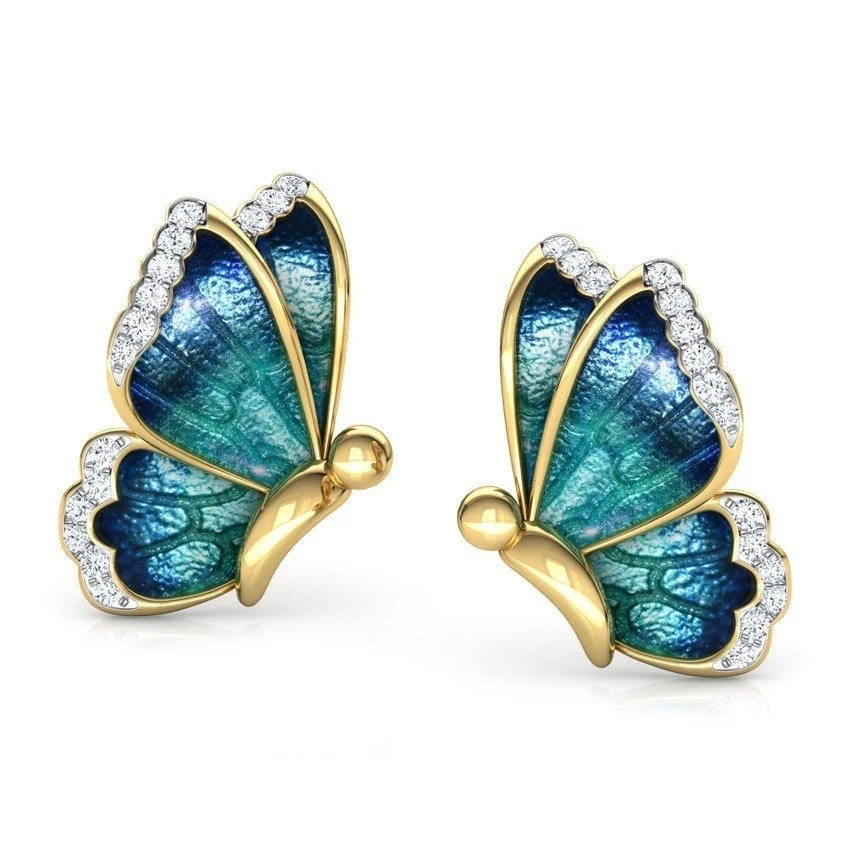

KYTRD Delysia King Women Trendy Blue Butterfly Ear Studs High Grade Crystal Elegant Temperament Banquet Jewellery
