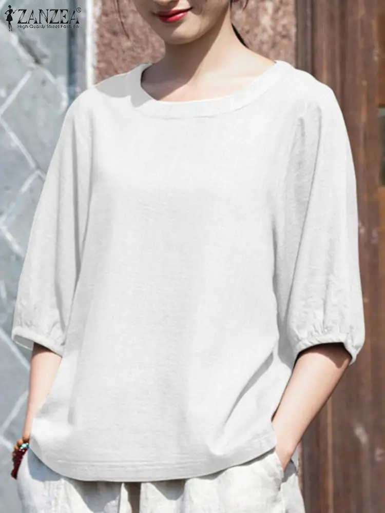 Vintage Women O Neck Half Sleeve Tops ZANZEA Summer Blouse Fashion Solid Blusas Female Work Party Chemise Casual Loose Shirt 
Vintage Women O Neck Half Sleeve Tops ZANZEA Summer Blouse Fashion Solid Blusas Female Work Party Chemise Casual Loose Shirt