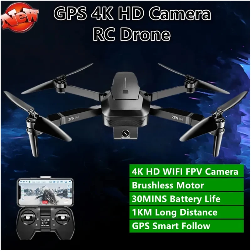 ZEN K1 Brushless RC Quadcopter 30mins 1KM 4K HD GPS WIFI FPV Adjustable Camera Fixed-Point Surround Smart Follow RC Drone Toy
ZEN K1 Brushless RC Quadcopter 30mins 1KM 4K HD GPS WIFI FPV Adjustable Camera Fixed-Point Surround Smart Follow RC Drone Toy