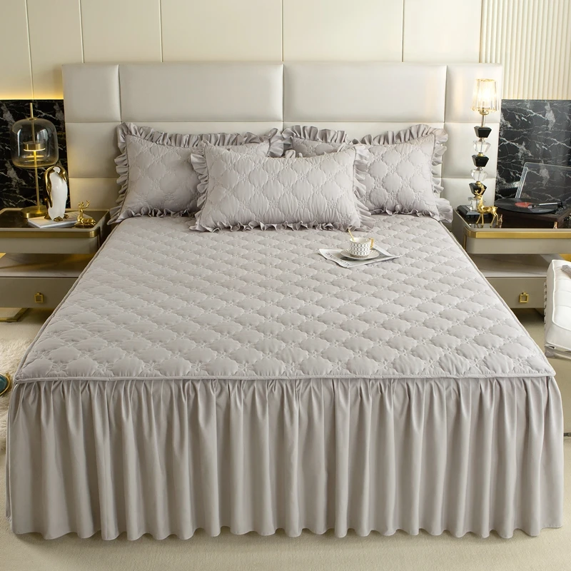 

Thickened Bed Skirt Solid Color Bed Cover Quilted Mattress Protector покрывало Skin-friendly Bedspread (No Pillowcase)