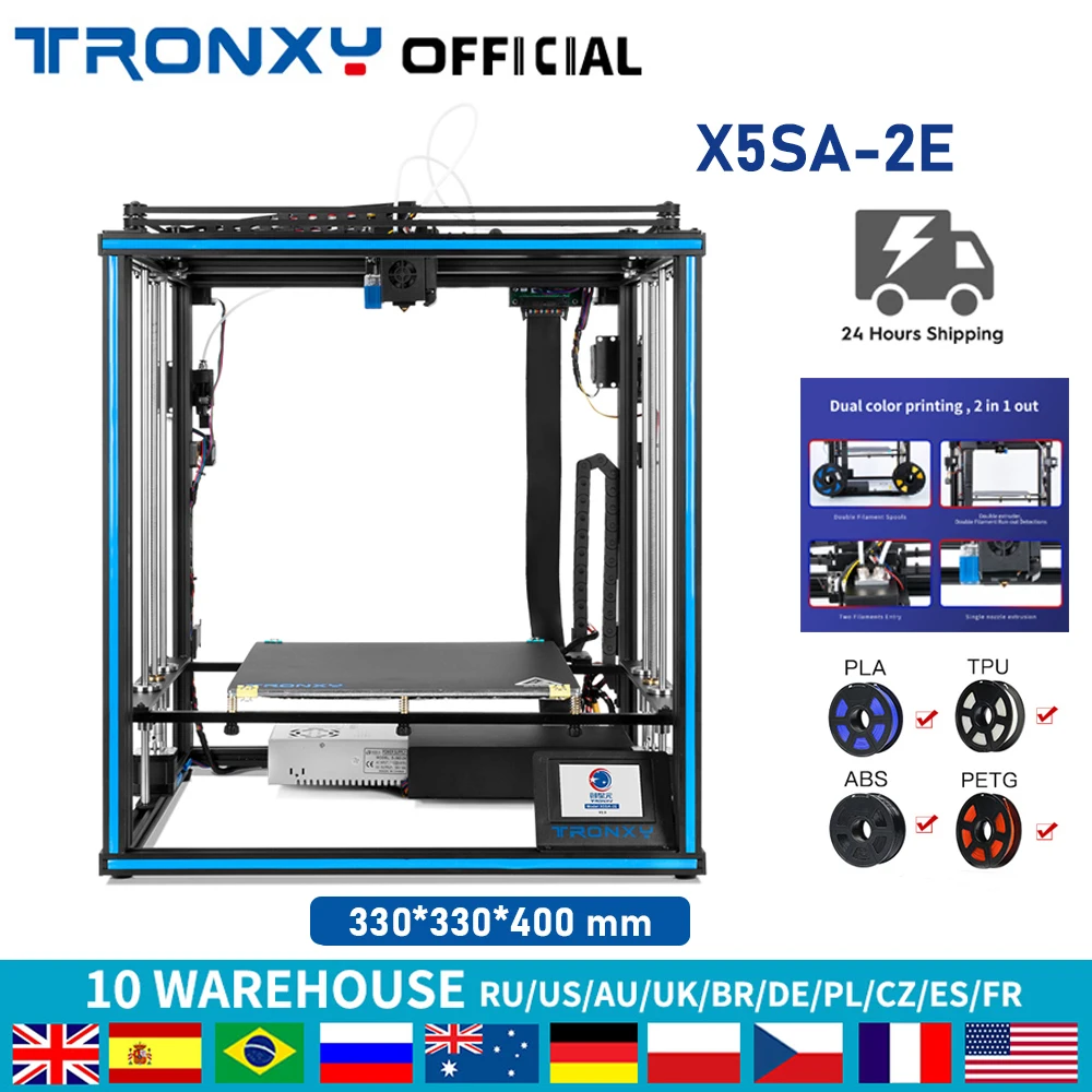 

TRONXY X5SA-2E 2-in-1 auto leveling mix color 3d printer mix-color 330*330*400mm,High precision Quick Assembly 3d printer DIY