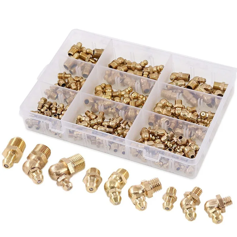 145-Pcs Metric Standard Brass Hydraulic Grease Fitting Assortment Kit - Straight 90-Degree 45-Degree Angled Zerk
145-Pcs Metric Standard Brass Hydraulic Grease Fitting Assortment Kit - Straight 90-Degree 45-Degree Angled Zerk