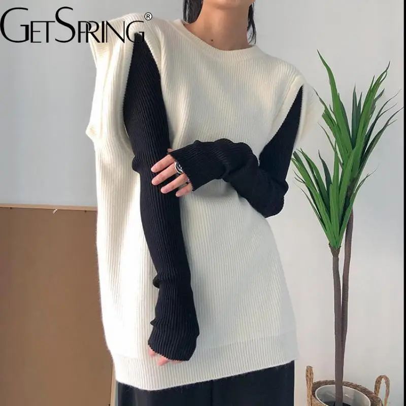 Getspring Women Sweater Vest Sleeveless Black White Loose Long Knitting Sweater Vest O Neck Leisure Autumn And Winter Tops 2022
Getspring Women Sweater Vest Sleeveless Black White Loose Long Knitting Sweater Vest O Neck Leisure Autumn And Winter Tops 2022
