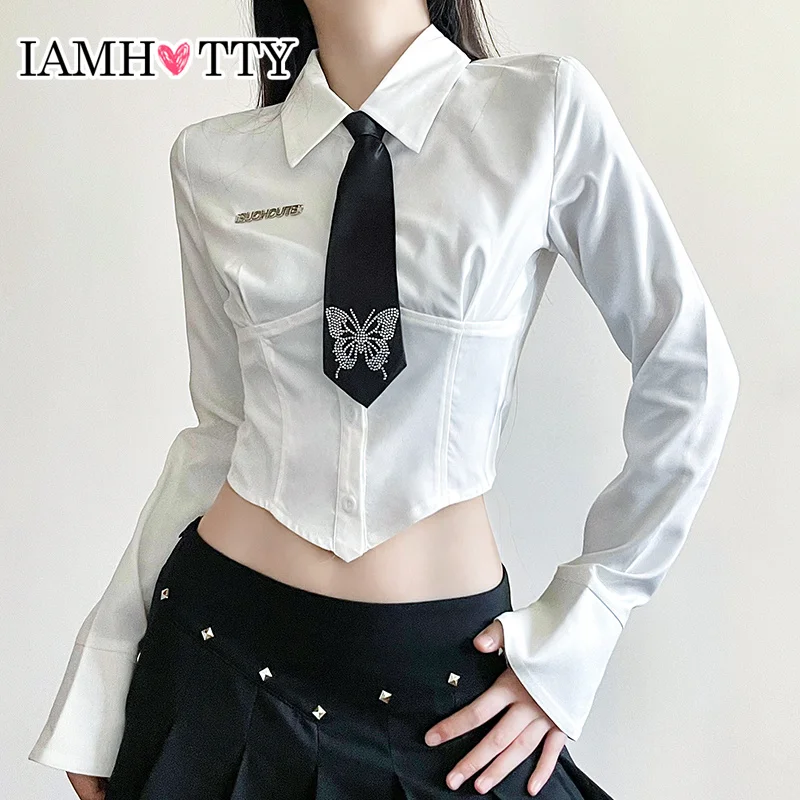 IAMHOTTY Preppy Style Corset Shirt With Butterfly Rhinestone Tie Women Cute Casual Elegant Cropped Top Autumn Elegant Blouse
IAMHOTTY Preppy Style Corset Shirt With Butterfly Rhinestone Tie Women Cute Casual Elegant Cropped Top Autumn Elegant Blouse