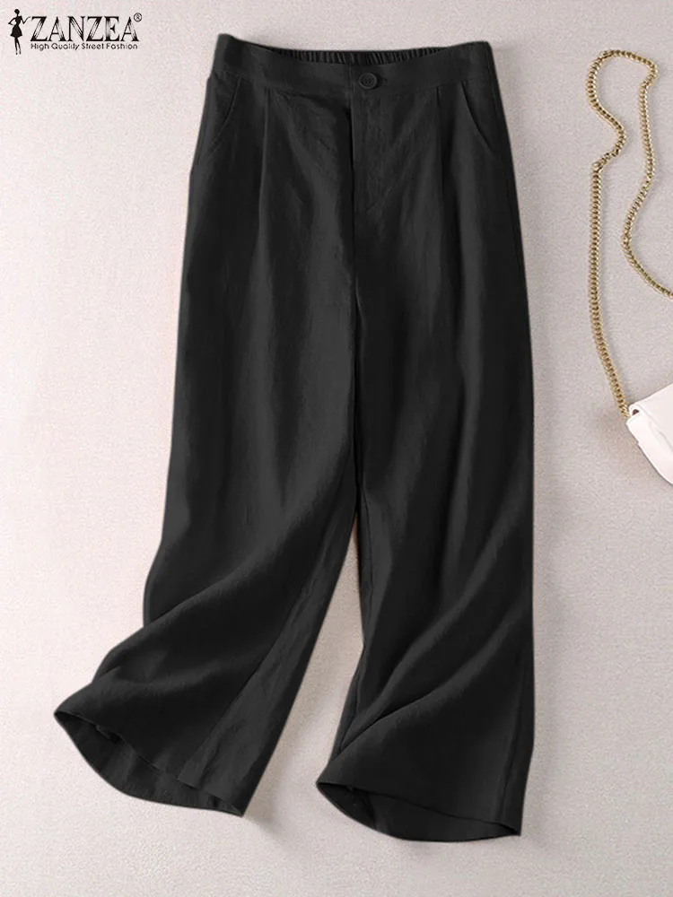 ZANZEA Women Elastic Waist Solid Loose Pants Summer Vintage Wide Leg Trousers Female Casual Cotton Long Pantalon Baggy Palazzo 
ZANZEA Women Elastic Waist Solid Loose Pants Summer Vintage Wide Leg Trousers Female Casual Cotton Long Pantalon Baggy Palazzo