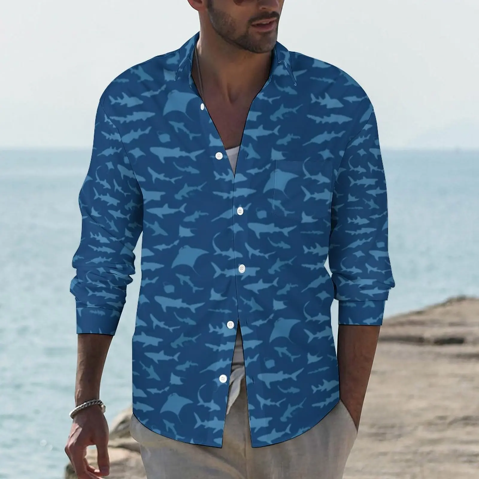 Sharks And Rays Casual Shirts Male Blue Sharks Print Shirt Long Sleeve Trendy Street Style Blouses Spring Clothing Plus Size 4XL
Sharks And Rays Casual Shirts Male Blue Sharks Print Shirt Long Sleeve Trendy Street Style Blouses Spring Clothing Plus Size 4XL