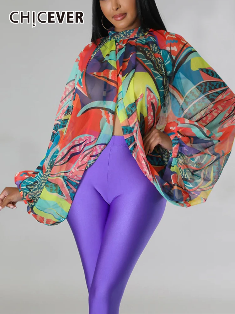 CHICEVER Chiffon Print Shirts For Women Stand Collar Batwing Sleeve Loose Hit Color Spliced Lace Up Folds Backless Blouse Female
CHICEVER Chiffon Print Shirts For Women Stand Collar Batwing Sleeve Loose Hit Color Spliced Lace Up Folds Backless Blouse Female
