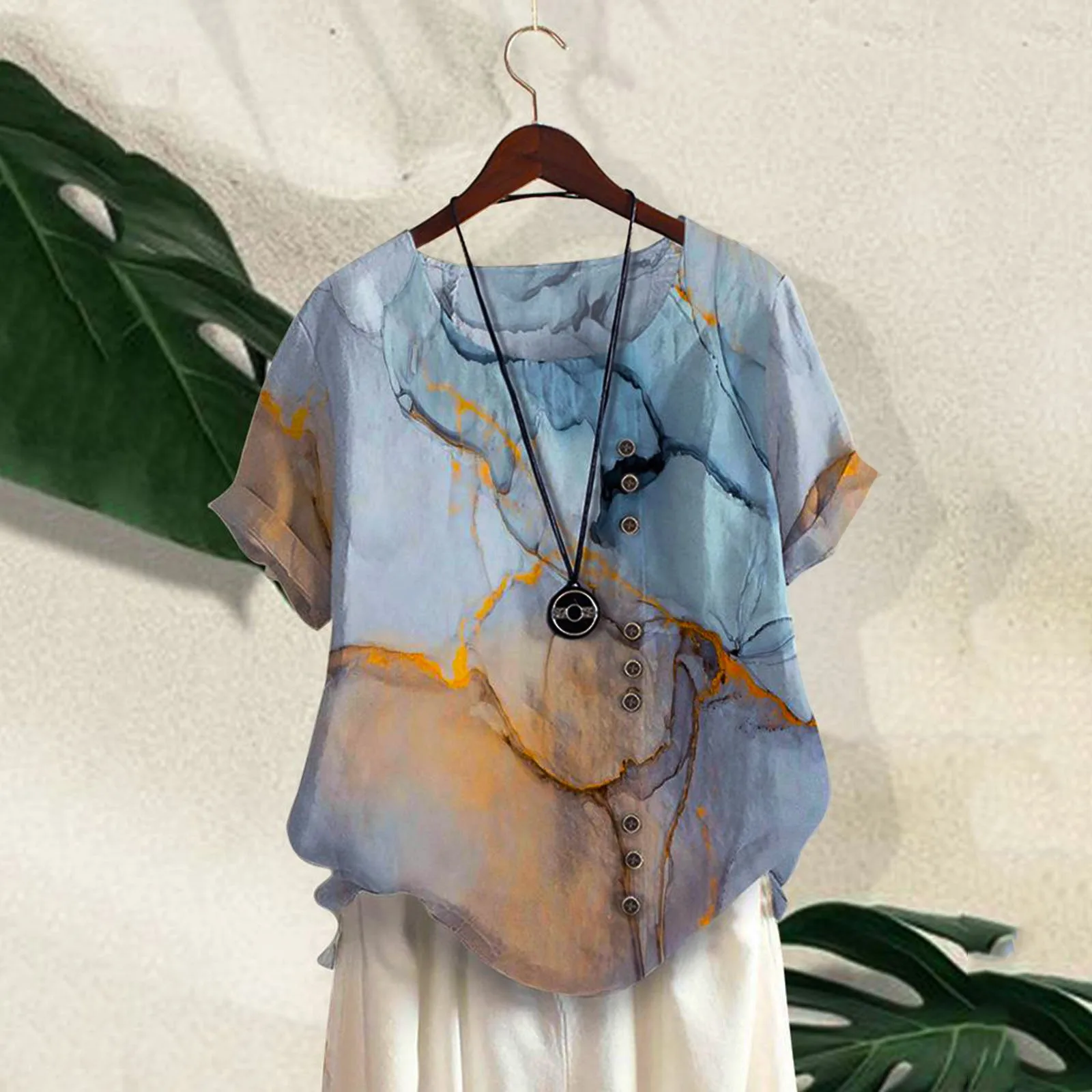 Summer Women Loose Tops Casual Marble Print O-neck Button Tunic Shirts Blouse Female Short Sleeve Female Tops Blusas Femininas
Summer Women Loose Tops Casual Marble Print O-neck Button Tunic Shirts Blouse Female Short Sleeve Female Tops Blusas Femininas