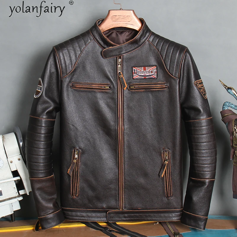 Genuine Cow Leather Jacket Men Vintage 100% Cow Leather Coat Short Biker Motorcycle Jacket Embroidered Men's Jackets XP680NP KJ
Genuine Cow Leather Jacket Men Vintage 100% Cow Leather Coat Short Biker Motorcycle Jacket Embroidered Men's Jackets XP680NP KJ