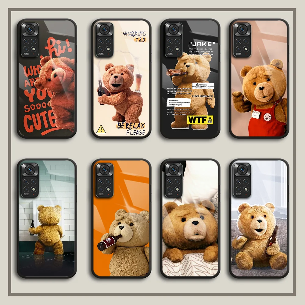 

Ted Cute Bear Tempered Glass Phone Case Cover For Xiaomi Redmi Note 6 7 8 9 10 11 12 K60 A C S Pro Plus Black