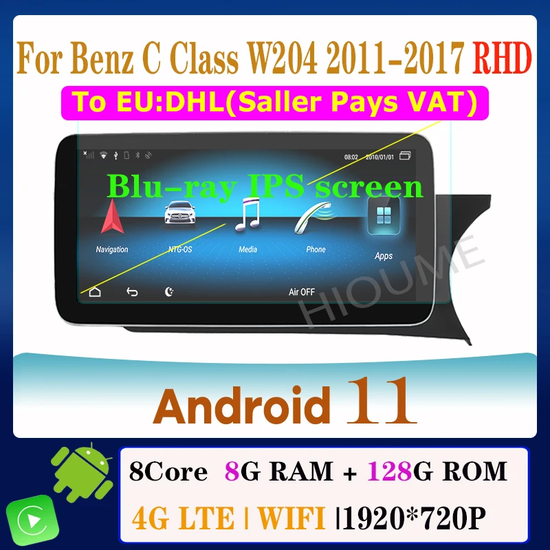 Android 11 8-Core 8+128G Car Multimedia Player GPS for Mercedes Benz C Class W204 2011-2014 RHD Cars Radio Stereo WiFi 4G LTE
Android 11 8-Core 8+128G Car Multimedia Player GPS for Mercedes Benz C Class W204 2011-2014 RHD Cars Radio Stereo WiFi 4G LTE
